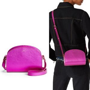 A.P.C. Demi Lune Mini Bag Fuchsia Pink Leather Crossbody Gold Hardware Paris